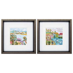 12" X 12" Brushed Silver Frame Palm Tree Set of 2