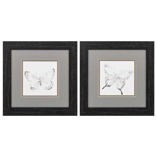 12" X 12" Distressed Black Frame Butterfly Impression (Set of 2)
