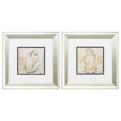 13" X 13" Aged Silver Frame Sketch (Set of 2)