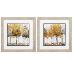 19" X 19" White Frame Golden Trees (Set of 2)