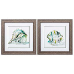 19" X 19" Distressed Wood Toned Frame Malecon Shell (Set of 2)