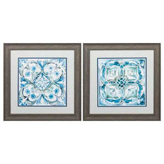 19" X 19" Distressed Wood Toned Frame Carribean Tile (Set of 2)