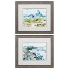 22" X 19" Distressed Wood Toned Frame Watercolor Views (Set of 2)