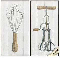12" X 24" Distressed Black Frame Vintage Utensils (Set of 2)