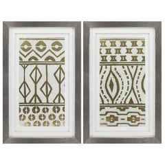 20" X 32" Silver Frame Tribal Pattern Cream (Set of 2)