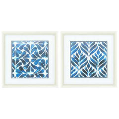 21" X 21" Champagne Gold Color Frame  Colbalt Watercolor (Set of 2)