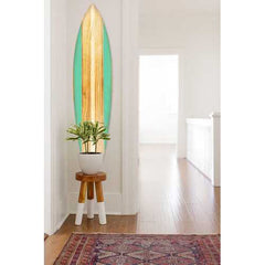 18" x 1" x 76" Wood, Green, Malibu Surfboard Wall Art features