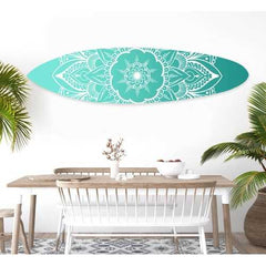 18" x 1" x 76" Wood, Blue, Serenity Surfboard Wall Art
