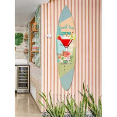 18" x 1" x 76" Wood, Blue, Cocktail Surfboard Wall Art