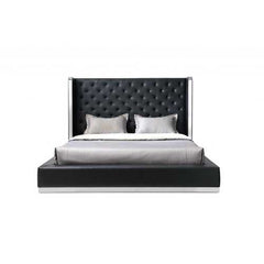 75" X 91" X 60" Black Faux Leather Queen Bed