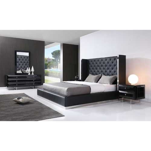 75" X 91" X 60" Black Faux Leather Queen Bed
