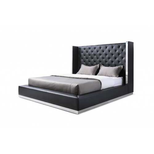 75" X 91" X 60" Black Faux Leather Queen Bed