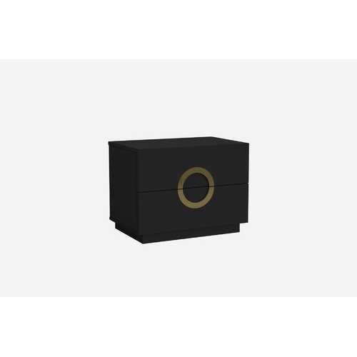 24" High Gloss Modern Black Two Drawer Nightstand