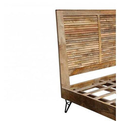60" X 80" X 61" Natural/Black Iron Wood Queen Size Bed