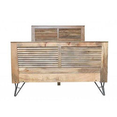 60" X 80" X 61" Natural/Black Iron Wood Queen Size Bed
