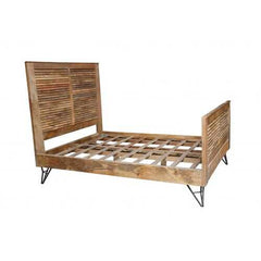 60" X 80" X 61" Natural/Black Iron Wood Queen Size Bed