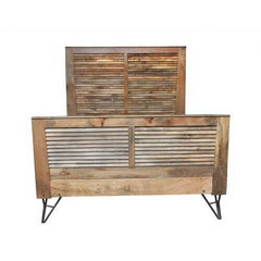 60" X 80" X 61" Natural/Black Iron Wood Queen Size Bed