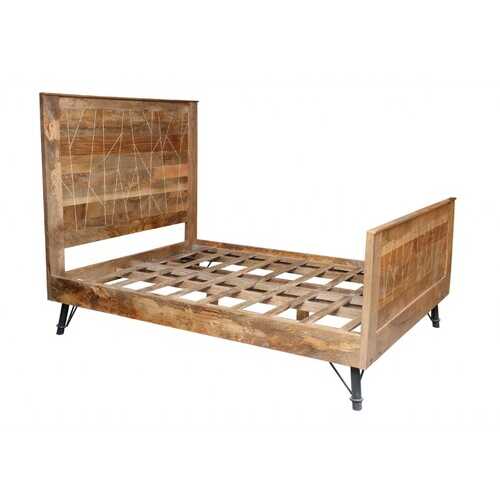 76" X 80" X 61" Natural Tones Iron Wood King Size Bed