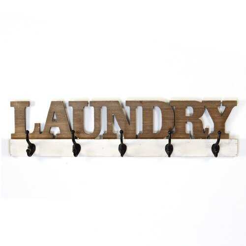 Distressed Wood "Laundry" Wall Hooks