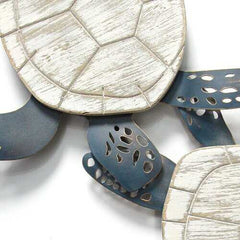 Shimmering Metal & Carved Wooden Turtle Wall Decor