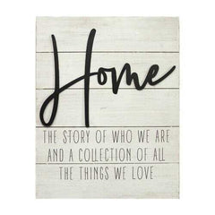 "Home" White Wood Metal Wall Decor