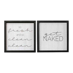 Set of 2 Get Naked  Black Wood Framed Wall Art