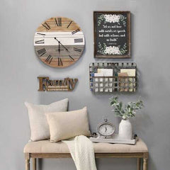 21" Round Distressed Wood-Grain Whitewash / Wall Clock