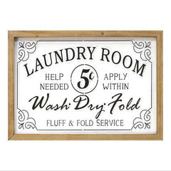 Vintage Style Laundry Room Glass and Wood Framed Wall Art