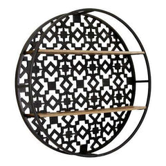 Black Boho Metal & Wood Framed Shelf