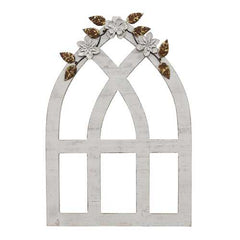 Distressed White Arch w/ Metal Flowers Wall Decor