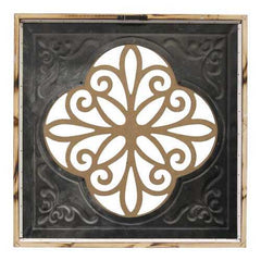 Distressed Blue Enamel Metal and Wood Framed Wall Art