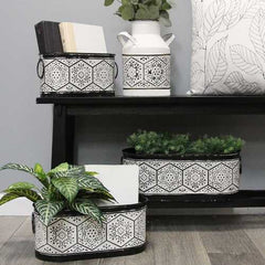 10" Black and White Metal Distressed Vase