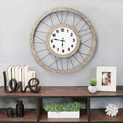 28" White Wood & Metal Frame / Wall Clock