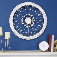3.5" Round Medallion Wood and Metal Wall Mirror