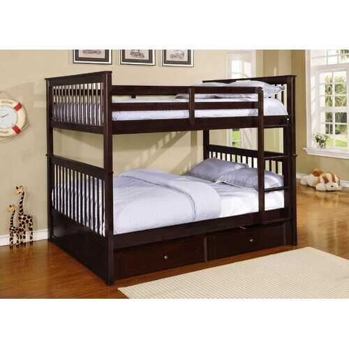 80.25" X 58.5" X 68.75" Brown Solid Wood and  Manufactured Wood Full or Full Bunk Bed with Trundle or Storage