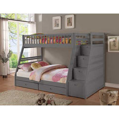 81" X 59" X 65" Grey Manufactured Wood and  Solid Wood Twin or Full Staircase Bunk Bed with Storage