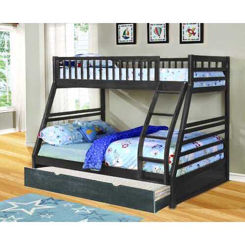 78.75" X 42.5-57.25" X 65" Grey Manufactured Wood and  Solid Wood Twin or Full Bunk Bed with Matching Trundle