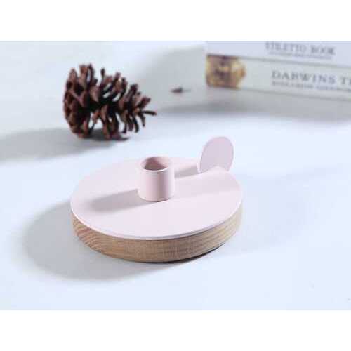 13" x 4.9" x 13" Pink Steel Wood Candle Holder