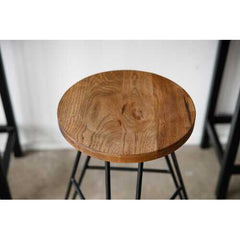 24" Round Natural Brown Ash Wood And Steel Bar Stool