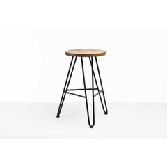 24" Round Natural Brown Ash Wood And Steel Bar Stool