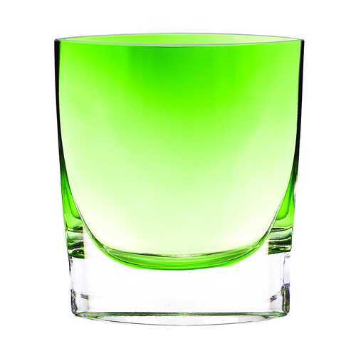 8" Mouth Blown Glass European Made Green Pocket Shaped Vase