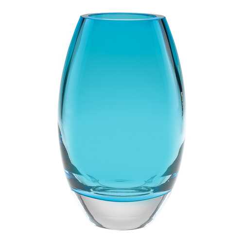 9" Mouth Blown Crystal European Made Aqua Blue Vase