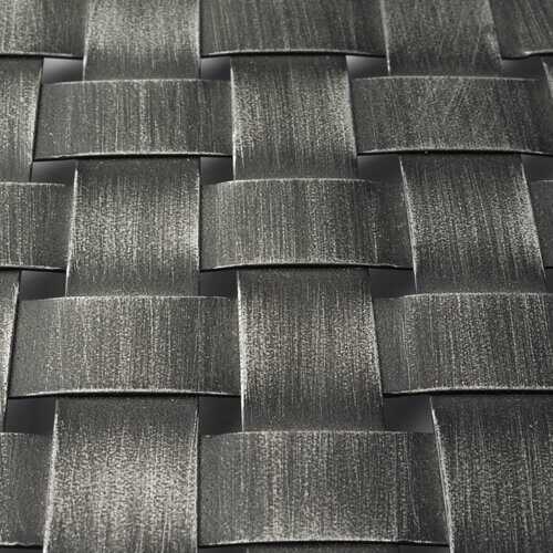 Set of 2 Grey Metal Accent Trays With Woven Bottom And Open Sides