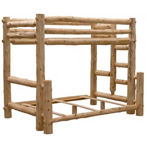 Rustic and Natural Cedar Single Ladder Right Log Bunk Bed