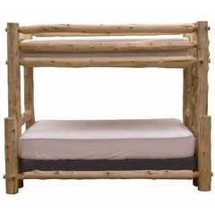 Rustic and Natural Cedar Queen and Single Ladder Left Log Bunk Bed