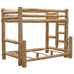 Rustic and Natural Cedar Queen and Single Ladder Right Log Bunk Bed