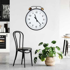 24" Round Metal Wall Clock with Bronze Twin Faux Bell