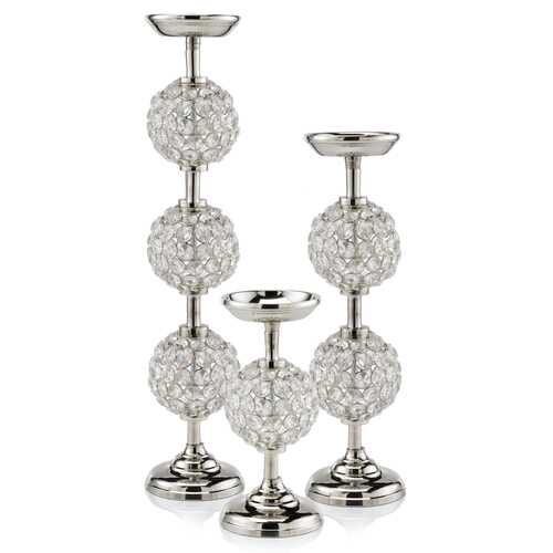 14" Pilar Double Faux Crystal Ball Candleholder