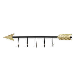 Black and Gold Metal Arrow Design Wall Decor with 5 Hanging Hooks