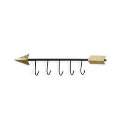 Black and Gold Metal Arrow Design Wall Decor with 5 Hanging Hooks